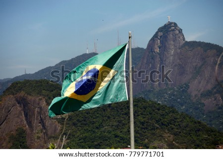 Flag of Brazil, blue green and yellow.
