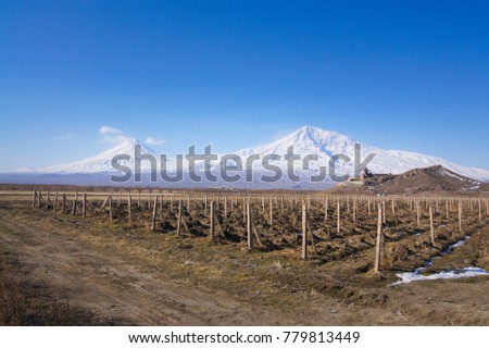 Khor Virap, Mount Ararat in winter, view from Armenia