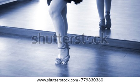 Ballroom female dancer and teacher in studio school dancing in rehearsal.