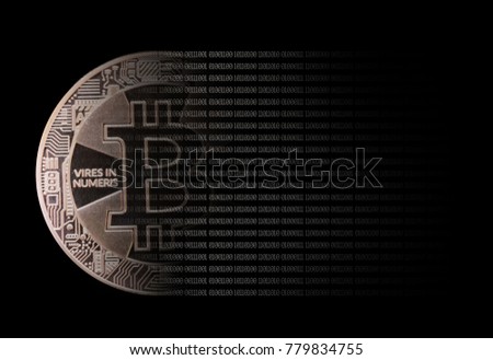 golden bitcoin dissolving into binary code blockchain concept