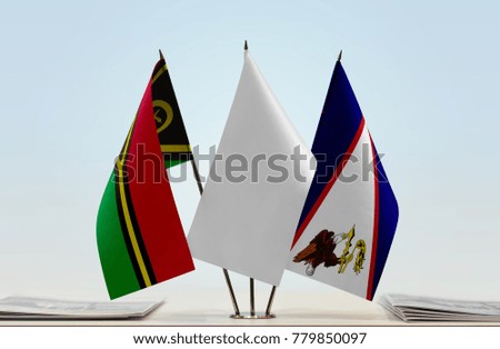 Flags of Vanuatu and American Samoa with a white flag in the middle