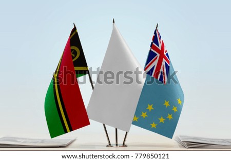 Flags of Vanuatu and Tuvalu with a white flag in the middle