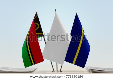 Flags of Vanuatu and Nauru with a white flag in the middle