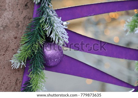 branch of spruce with a purple ball