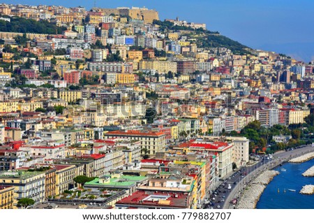 Italy, Naples, view of the western area and the great historical buildings of via Caracciolo, from via Orazio. Royalty-Free Stock Photo #779882707