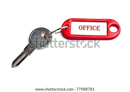 Office key and tag isolated on white background