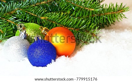 Christmas background with spruce branches and snow background. Simple Christmas background created for your fantasy.