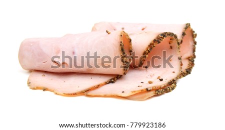 Cooked ham roll on white background