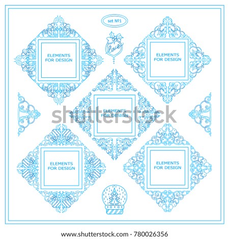Frozen style cute elements for design. Square, rectangle section or module, template for logo, monogram, frames, boxes, vignette 