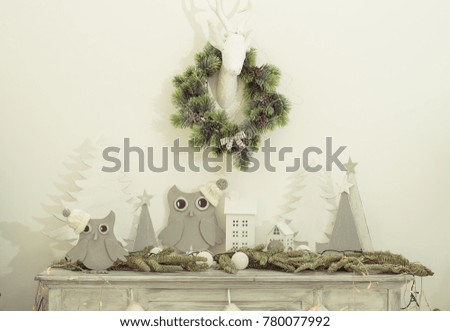 New Year's decorations, owls, studio