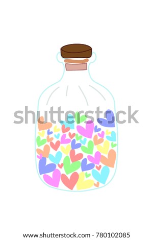 Happy Valentines day. With hearts in bottle cute background.Vector Illustration