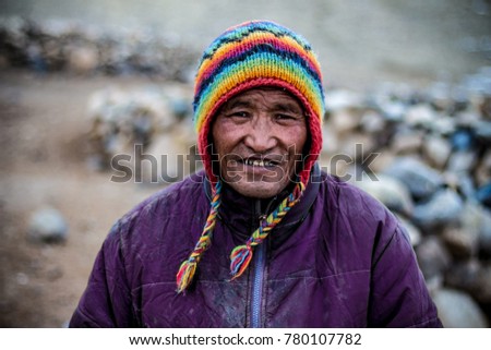 Nomad's Smile in Ladakh, India - The life of a Nomad can only be understood when you experience the hardships yourself. Things they had to go through, but still they smile while you shoot them.- Image Royalty-Free Stock Photo #780107782