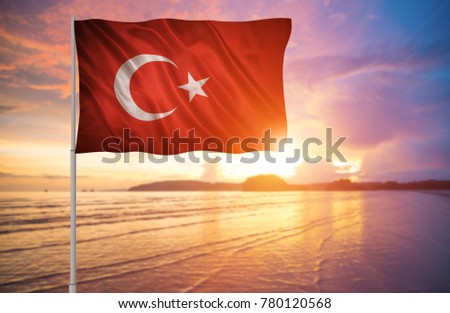 Flag with original proportions. Closeup of grunge flag of Turkey