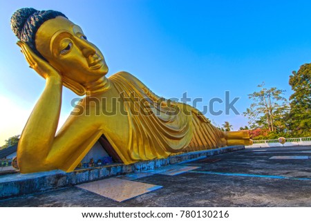Lying Buddha statue in Wat Sri Sunthon temple on Phuket in Thailand