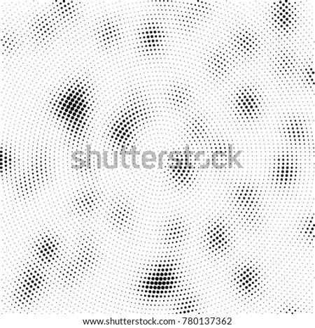 Halftone abstract background. Radial grunge pattern with spots of ink. Monochrome vector texture for print on business cards, labels, posters, stickers