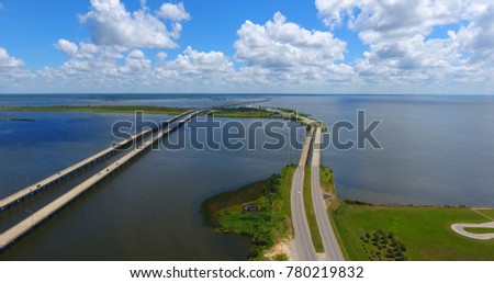 Aerial shot of Mobile Bay and Interstate 10 Bridge