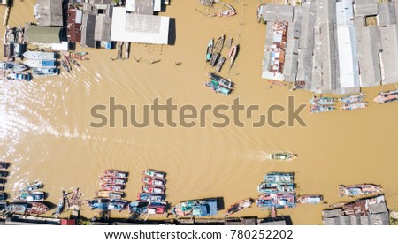 Background and wallpaper of the canal and the fisherman village in chumporn province from southern of thailand from bird's eye view