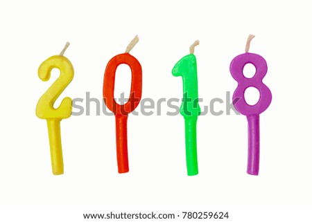 candles 2018 numbers new year Yellow, Red, green Purple isolated on white