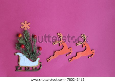 Christmas /New Year  card /figures of deers ,sledge ,Tree