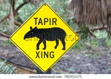 Typical sign waning about tapir possibly crossing the road ahead, Belize
