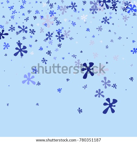 Blue flowers on a blue background. Abstraction with flowers. Blue confetti. Blue flowers. Spring. A scattering of confetti. Placer from the flowers.