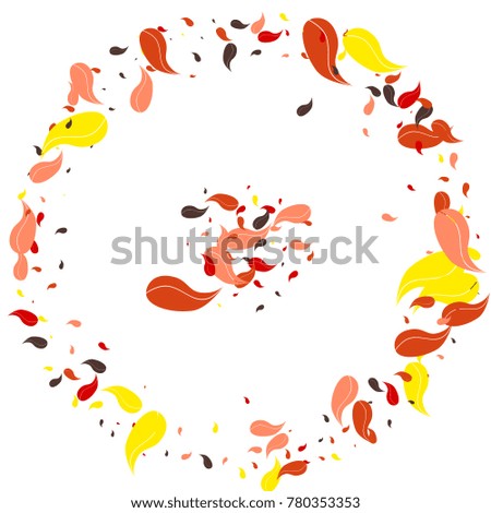 Red, orange and yellow petals on a white background. Watercolor. Leaves. Pattern. Floral. Nature. Autumn. Frame of foliage. Vector illustration. Placer of leaves. Confetti made from leaves.