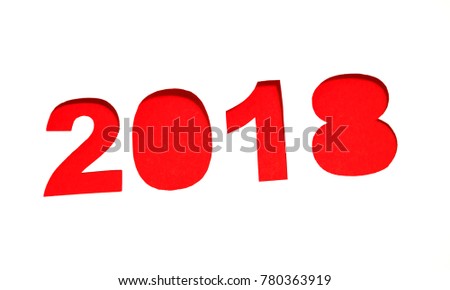 New Year paper background in paper style. 2018 cut from white paper on a red background