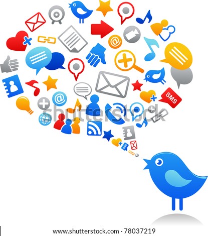 Blue bird with social media icons