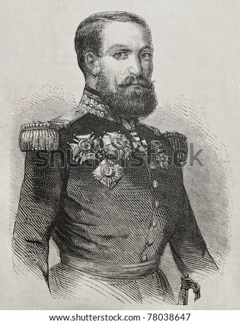 Old engraved portrait of General Jusuf, high officer of the Legion of Honour..Created by Marc, published on L'Illustration Journal Universel, Paris, 1857