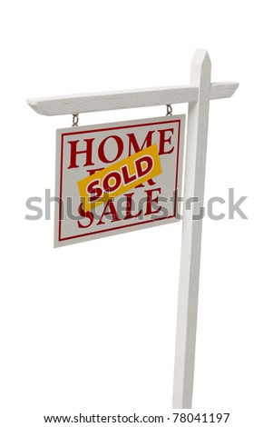 Red Sold For Sale Real Estate Sign Isolated on a White Background with Clipping Path.