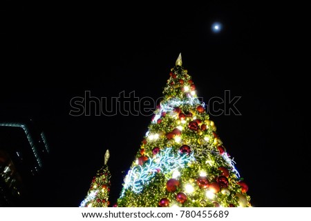 Christmas tree at night with moon