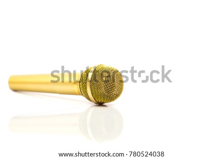 Golden Microphone on isolated white background.  Entertainment and sound concept