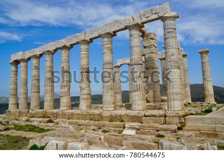 Temple of Poseidon the God of the sea at Cape Sounion close to Athens               