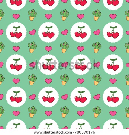 Seamless pattern with cute cuctus and heart-shaped,valentines vector illustration