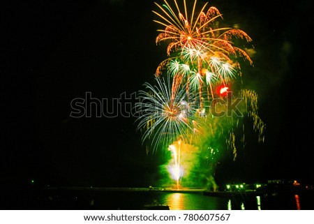 The view of colorful  fireworks 
festival from Atami port in  Izu, Shizuoka.