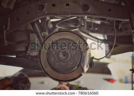 Braking system with disk open for repair maintenance and service.close up.