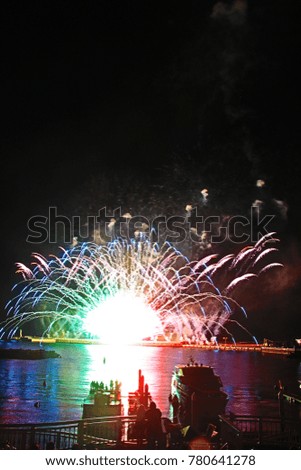 The view of colorful fireworks festival from Atami port in  Izu, Shizuoka.
