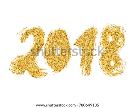 2018 New Year. Golden lettering with bright sparkles on white background. Vector