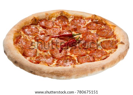 Italian pizza on white background isolated, side view