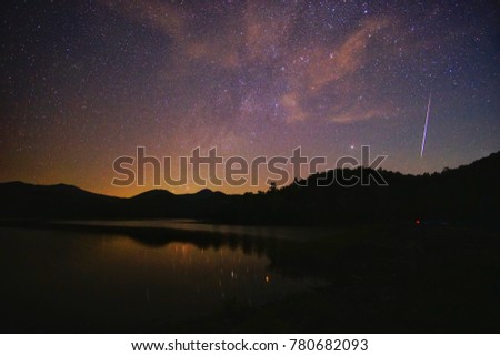 Geminids meteor shower 2017 with beautiful landscape, clear sky at night