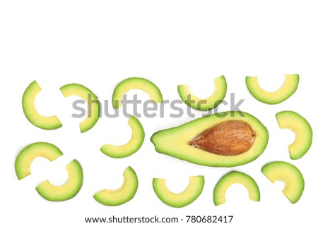 slices of avocado isolated on white background with copy space for your text. Top view. Flat lay