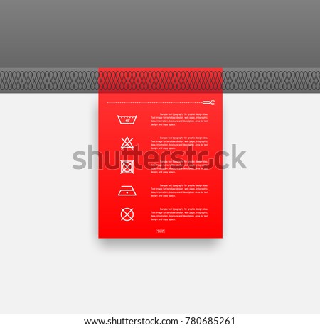 Laundry icon set on red tag of textile. Washing care sign and symbol. Vector illustration