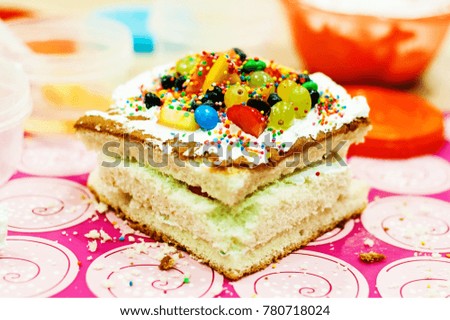 Multicolored cake. Dessert cake. Multi colored Dessert