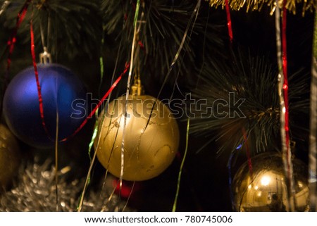 christmas toy on christmas tree close up