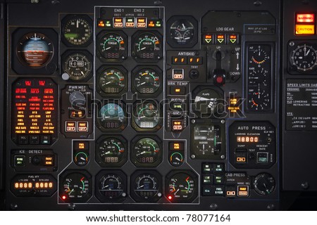 Control panel in a plane cockpit Royalty-Free Stock Photo #78077164
