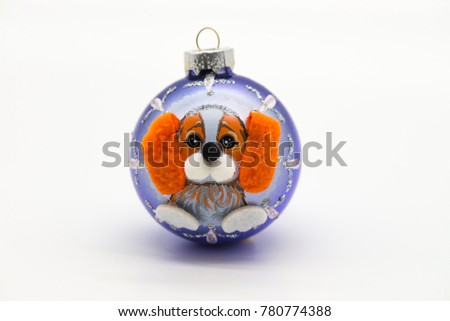Christmas tree toy Yellow dog symbol 2018 year