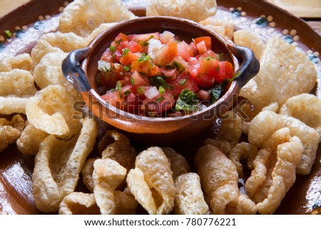 Chicharron and traditional mexican sauce