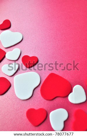 Abstract simple love hearts background. Paper cutout. White Red Cartoon hearts.