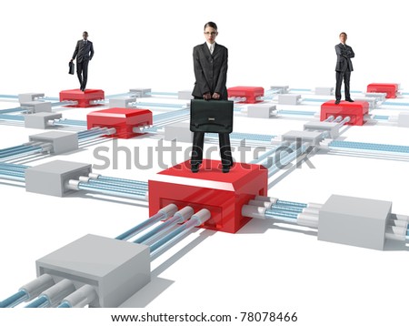standing business people on 3d virtual web