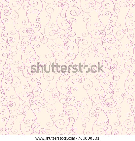 Seamless pastel pink pattern with hand-drawn strips of curls, spirals and waves 